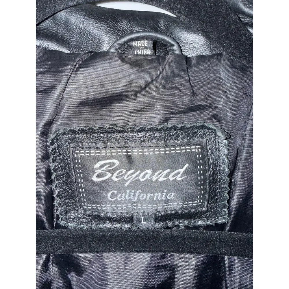 Vintage Black Genuine Leather Jacket Oversized 90s Minimal Beyond California L - Picture 9 of 12